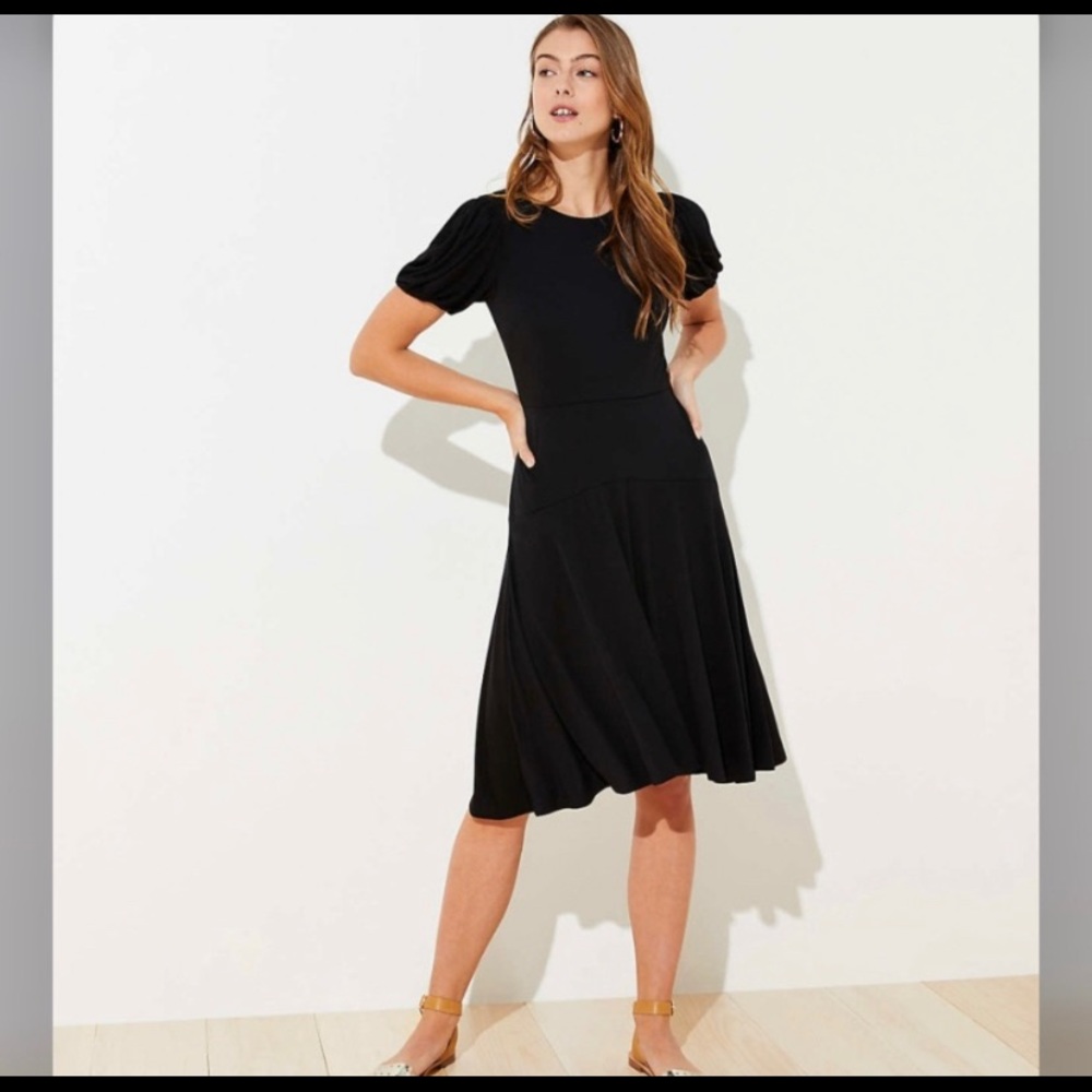 LOFT Puff Sleeve Flounce Dress NWT